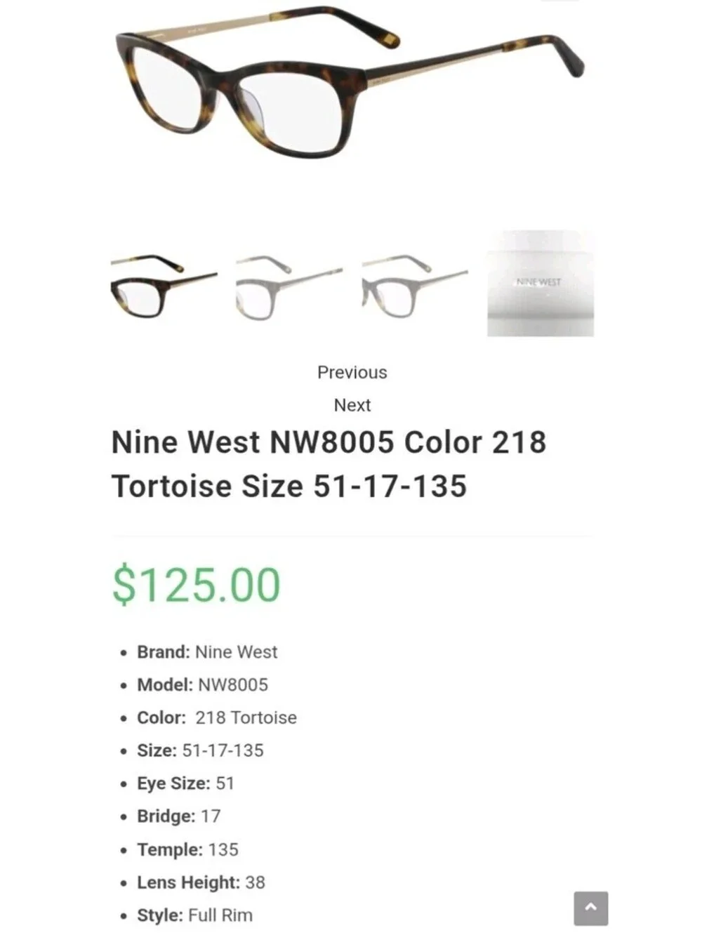 Nine West NW8005 Authentic  Frames Only  51-17-135 Tortoise 218